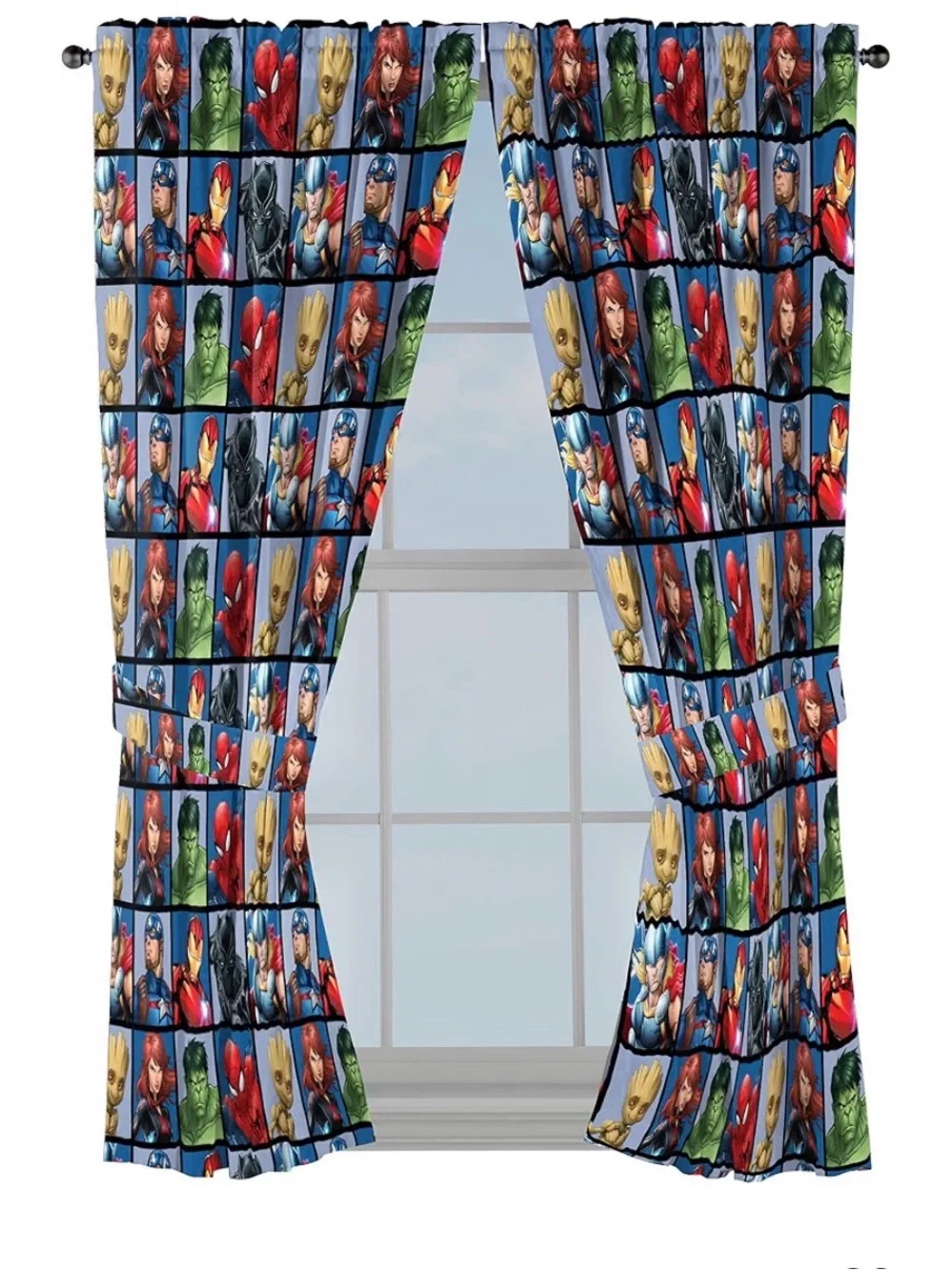Marvel Window Panels and Tie-Backs in Blue and Red - Superhero Curtain Set